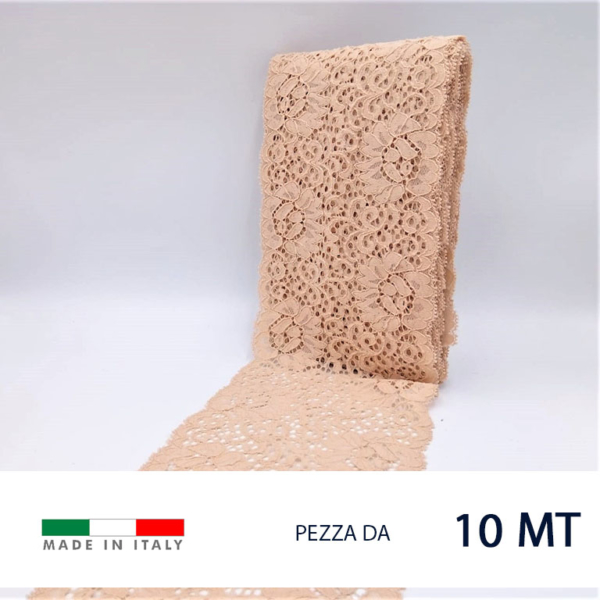 Pizzo raschel elastico con motivo floreale.